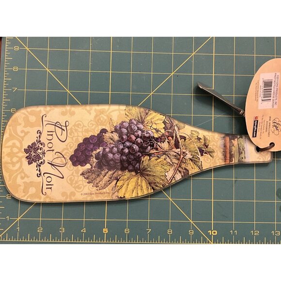 Pinot Noir Wine Bottle Cheese Server with Silver Plated Spreader Tempered Tray - Picture 3 of 5